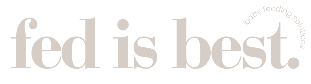 Fed is Best logo in white with the tagline "baby feeding solutions" in a circular design.