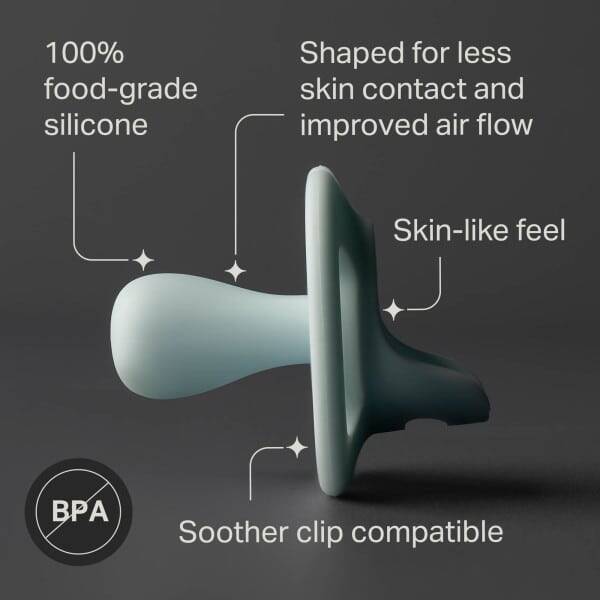 Tommee Tippee Ultra Light Silicone Soother 0-6M 2Pk in blue, featuring a skin-like feel and designed for improved airflow.