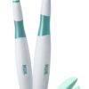 Nuk Training Gum Brush Set in mint green and white, featuring two brushes and a finger brush holder.