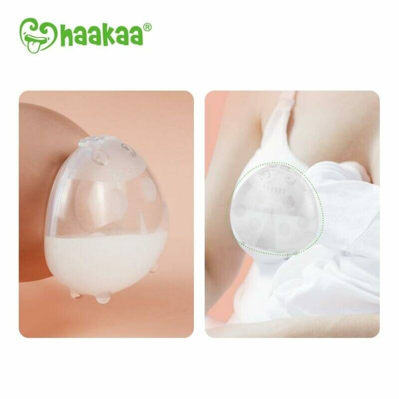 Haakaa 2x Ladybug Breast Milk Collector with storage bag, clear design, collects and stores up to 150ml of milk.