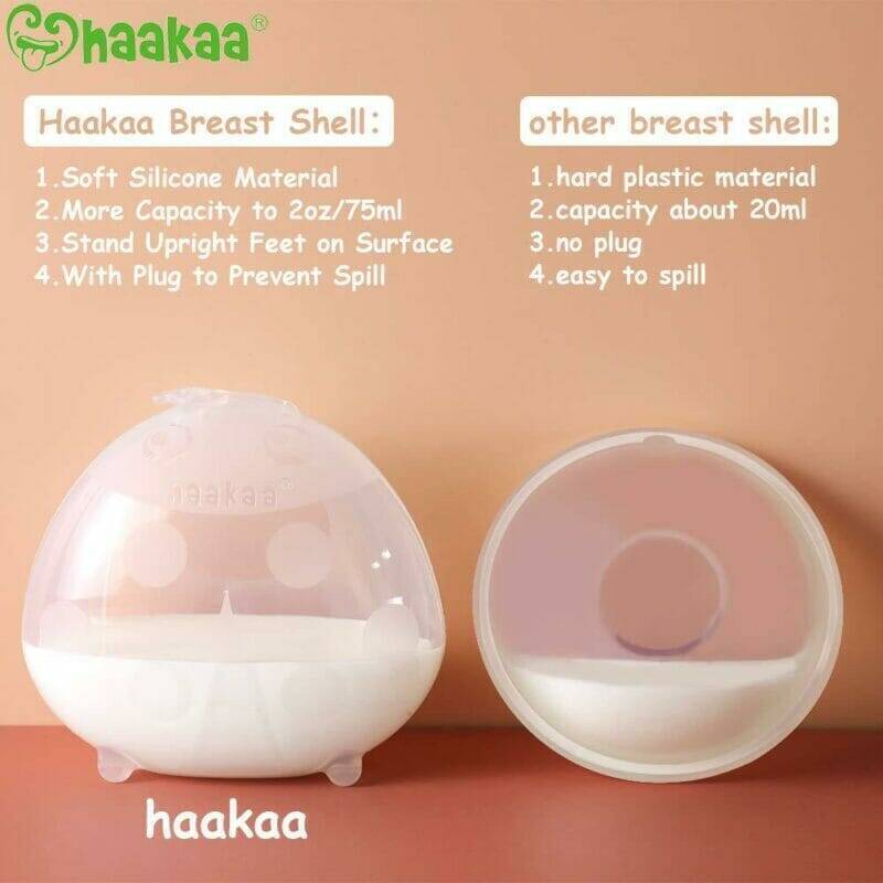 Haakaa Ladybug Breast Milk Collector set with soft silicone material, showcasing upright design for easy use and spill