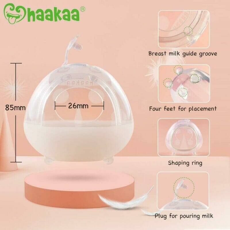 Haakaa 2x Ladybug Breast Milk Collector with a 150ml capacity, featuring a unique design and guide groove for easy use.