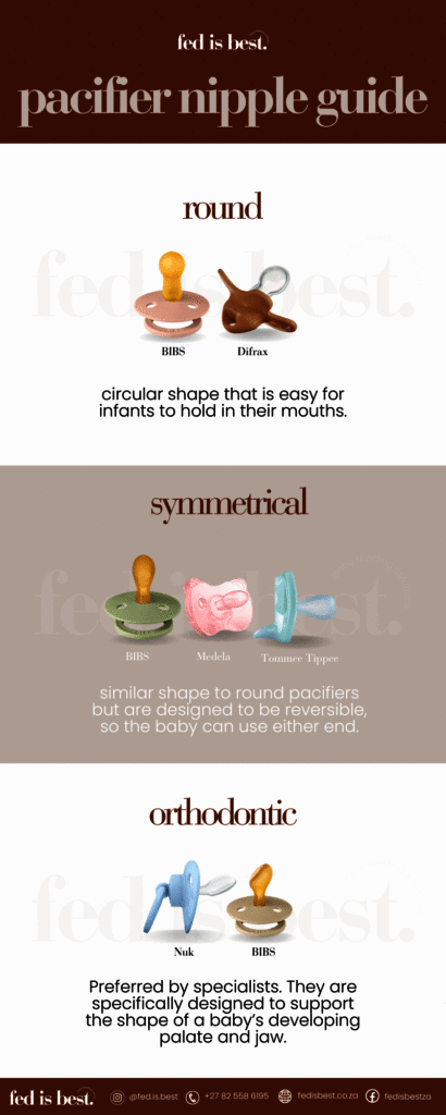 Round pacifier from Fed is Best, featuring a circular shape that is easy for infants to hold.