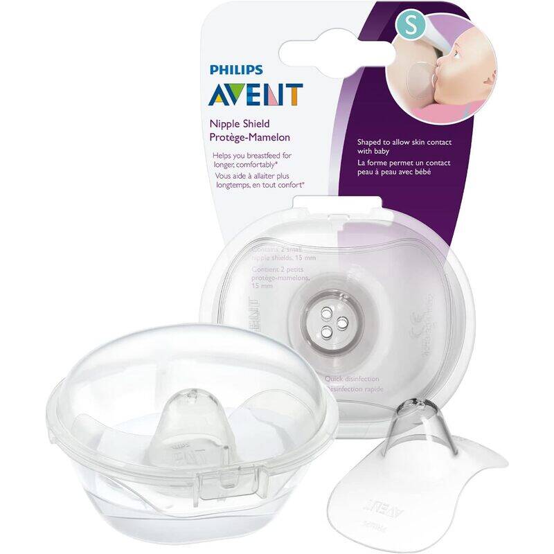 Philips Avent Nipple Shield, small size, clear design, helps with breastfeeding comfort and skin contact with baby.