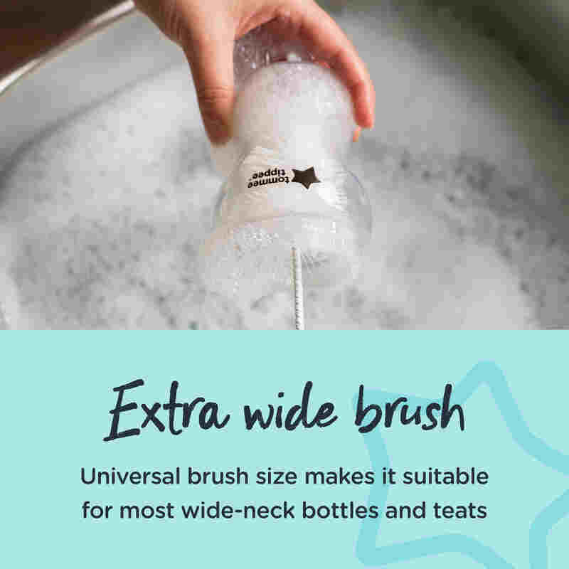 Tommee Tippee Essentials Bottle Brush with extra wide design, ideal for cleaning wide-neck bottles and teats.
