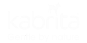 Kabrita logo featuring a goat silhouette with the tagline "Gentle by nature" in white text on a black background.