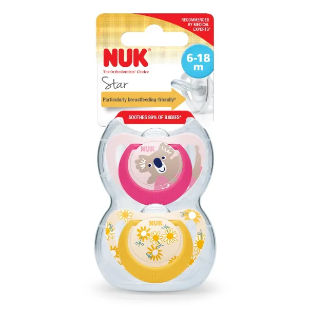 Nuk Silicone Star Soother 6-18M 2PK — Nuk Silicone Star Soother 6-18M 2PK