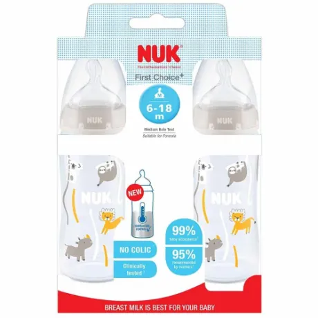 Nuk First Choice+Temperature Control Bot Silicone Teat-6-18M -300Ml 2/Pack — Nuk First Choice+Temperature Control Bot Silicone Teat-6-18M -300Ml 2/Pack