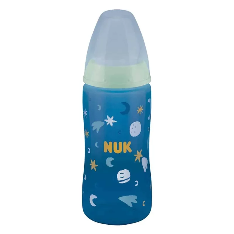 6009703969397-NUK-FC-GITD-300ML-BOT-SIL-TEAT-6-18M-BOY-GLOW
