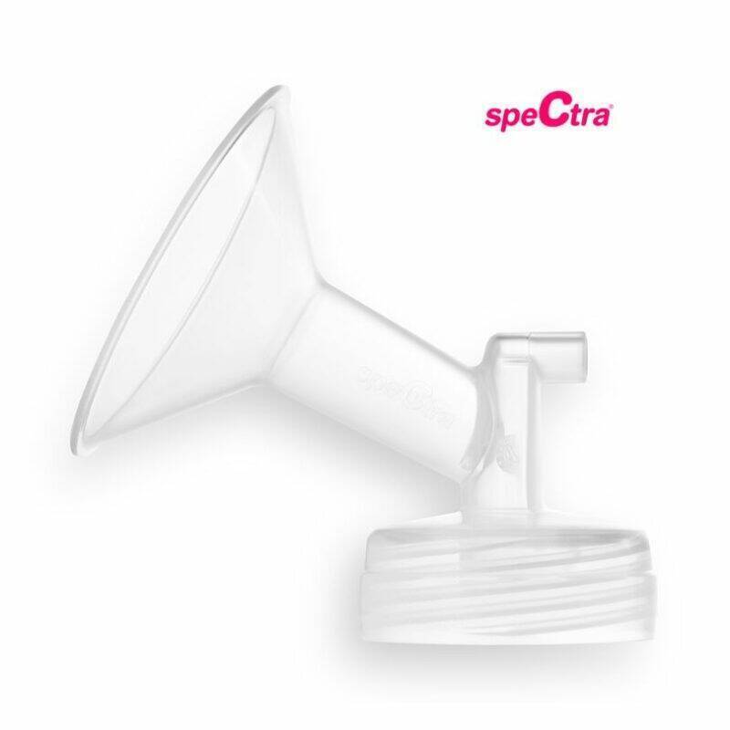 Spectra Breast Shield in clear, featuring a loose fit design, available in sizes 16mm, 20mm, 24mm, and 28mm.