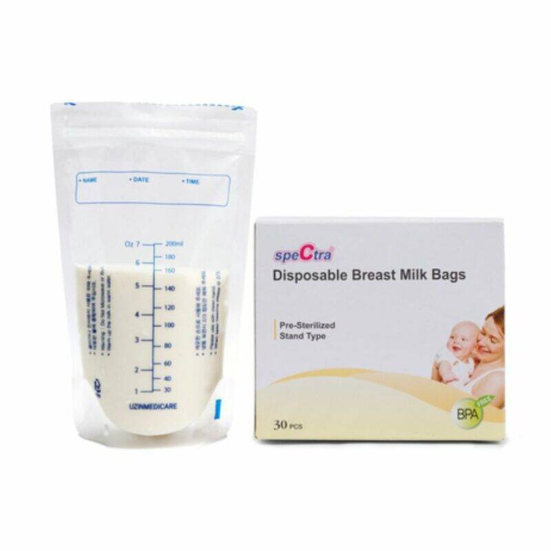 Spectra Disposable Breast Milk Bags, 30 count, pre-sterilized with measurement markings for easy filling.