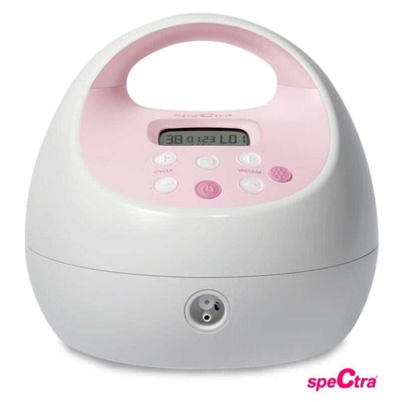 Spectra S2 Plus Double Electric Breast Pump in white and pink with a digital display and control buttons.