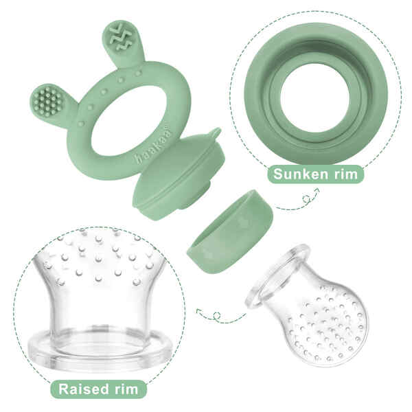 Haakaa Freeze-N-Feed Mini Combo in Olive features a textured teether and a two-part feeding container.