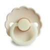 FRIGG Daisy Latex Pacifier Night in cream with a scalloped design and a soft ring, suitable for size 1.
