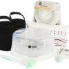Tommee Tippee Microwave Steriliser & Breast Pump Set featuring a steriliser, two storage bags, and a cleaning brush.