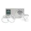 Spectra Handsfree Cup Set, clear, includes two breast pump cups in sizes 24mm and 28mm, packaged in a sleek box.