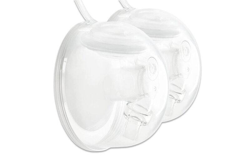 Spectra Handsfree Cup Set in clear, featuring dual cups designed for hands-free breast pumping. Size options: 24mm, 28mm.