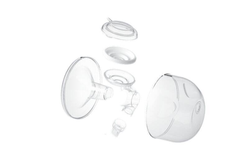 Spectra Handsfree Cup Set in clear, showcasing all components including cups and connectors for easy assembly.