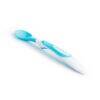 Munchkin Soft Tip Infant Spoon in blue and white, featuring a flexible tip for gentle feeding.