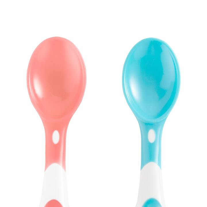 Munchkin Soft Tip Infant Spoon set featuring pink and blue spoons with rounded tips for gentle feeding.