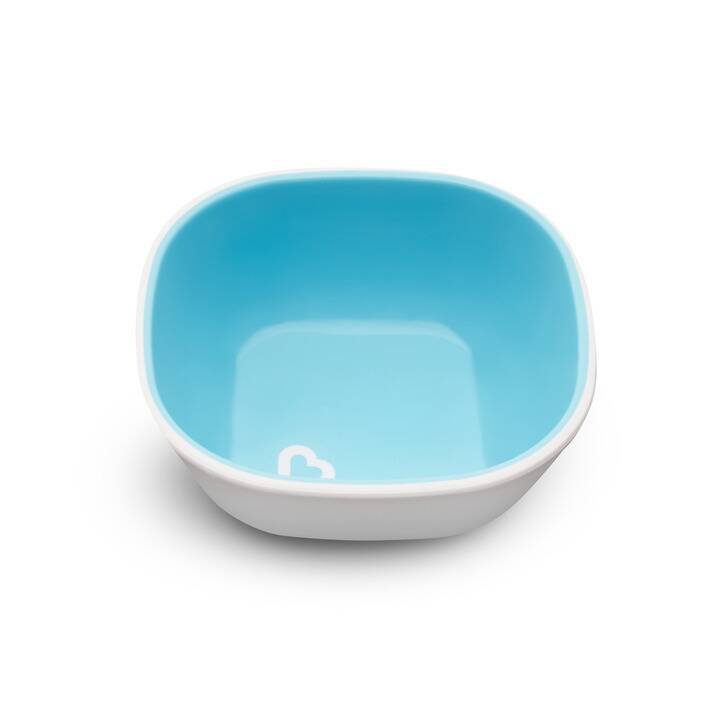 Munchkin Splash Bowls 2 Pack in green/blue and pink/purple, featuring a modern square design for easy handling.