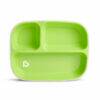 Munchkin Splash Divider Plate in vibrant green with three sections for easy meal separation. Perfect for toddler dining.