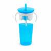 Munchkin Snack and Sip Cup in blue with a white lid and straw, designed for easy snacking and sipping.