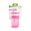 Munchkin Snack And Sip Cup in pink with a spill-proof design and easy-grip handles for toddlers.