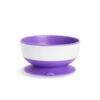 Munchkin Stay Put Suction Bowl in purple and white with a strong suction base for mess-free feeding.