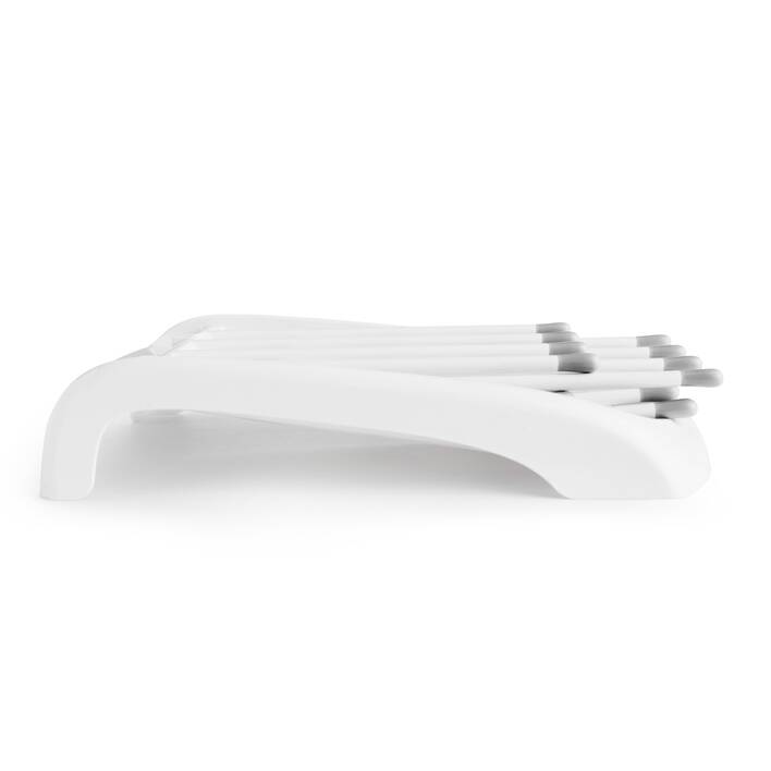 Munchkin Deluxe Bottle Drying Rack in white, featuring a sleek, curved design for efficient bottle drying.