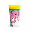 Munchkin Miracle 360° Wild Love Sippy Cup featuring a pink elephant design with a yellow rim, 266ml capacity.