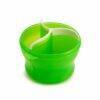 Munchkin Formula Dispenser in vibrant green with two compartments for easy formula storage and dispensing.