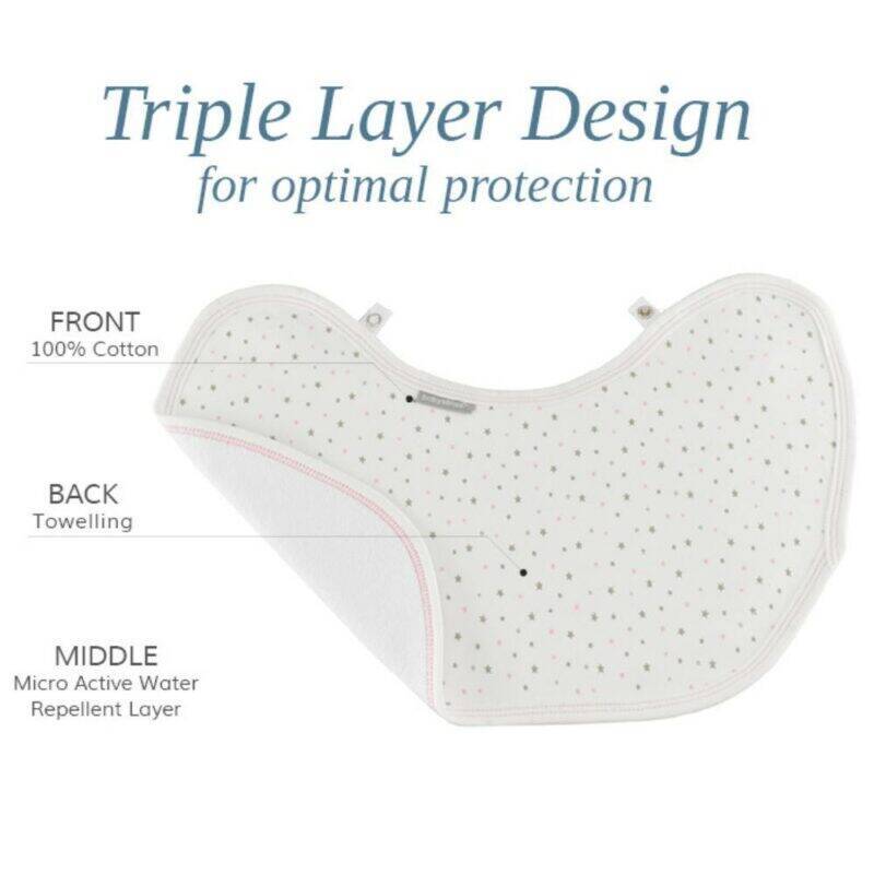 Baby Sense 2-in-1 Burp Cloth & Bib in blue with a triple layer design featuring cotton front and towelling back.