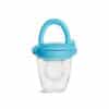 Munchkin Silicone Baby Food Feeder in blue with a handle, designed for safe and easy feeding for infants.