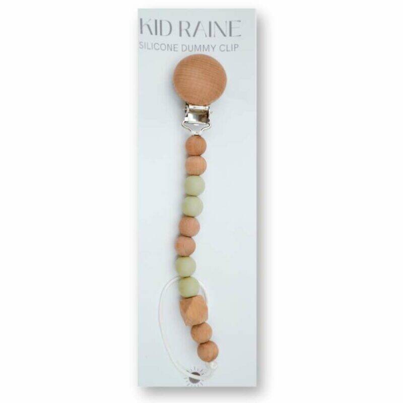 Kid Raine Shapes Dummy Clip in Harper, featuring a mix of silicone and wooden beads with a metal clip.