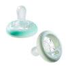 Tommee Tippee Breast-Like Night Soother 0-6M 2Pk in soft night colors with a unique breathable design for comfort.
