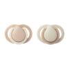 Tommee Tippee Newborn Soother 0-2m 2pk in nude, featuring a teardrop shape with soft pastel colors.