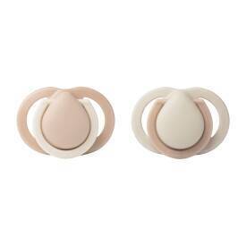 Tommee Tippee Newborn Soother 0-2m 2pk in nude, featuring a teardrop shape with soft pastel colors.