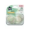 Tommee Tippee Newborn Soother 0-2m 2pk in grey, nude, and sage with an orthodontic design for infants.