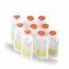 Food Storage Squeeze Pouches 10pc, clear pouches with orange caps, ideal for storing solids and easy dispensing.