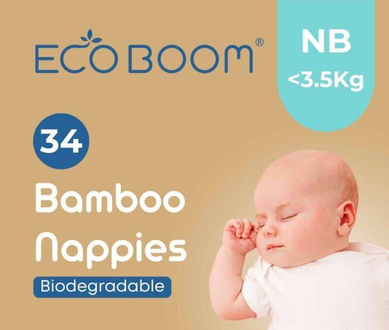 Eco Boom Joy Bamboo Baby Nappies for newborns under 4.5kg, featuring a soft design and biodegradable materials.
