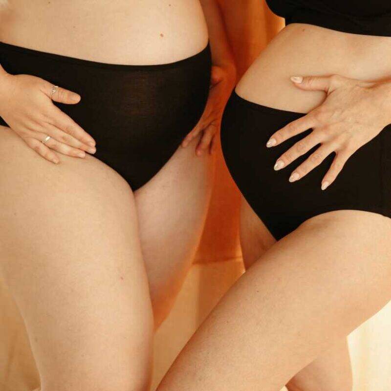 myboombra® high-rise underwear in black, featuring a comfortable fit on two models showcasing different body types.