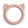 FRIGG + Mushie Cat Teether in blush color with cute cat ears and textured grip for easy handling.