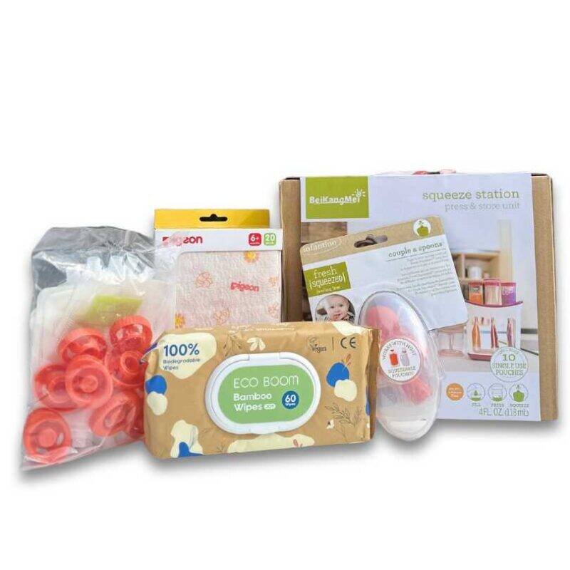 Belkinagel Solids Pouch Starter Kit with squeeze station, eco-friendly wipes, and reusable pouches in a colorful box.