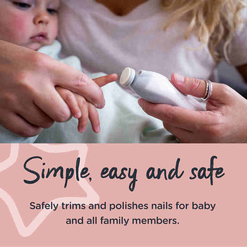 Tommee Tippee Baby & Toddler Nail Trimmer in use, gently trimming a child's nails with a soft, ergonomic design.
