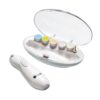 Tommee Tippee Baby & Toddler Nail Trimmer with a sleek white design and colorful sanding bands in a clear case.