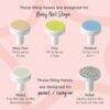 Tommee Tippee Baby & Toddler Nail Trimmer detailing five filing heads for different nail stages and caregiver use.