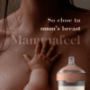 Difrax LOVI Mammafeel Bottle (150ml) with a soft pink cap, held close to a mother's chest, emphasizing bonding.