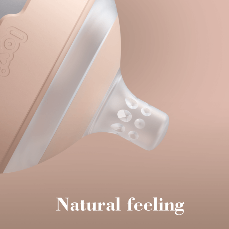 Difrax LOVI Mammafeel Bottle in soft pink, featuring a textured nipple for a natural feeding experience.