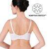 Medela 3-in-1 Nursing & Pumping Bra in white, showcasing the back with Adaptive Stretch feature and adjustable straps.